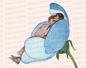 Vintage Edwardian Couple Cuddling or Sleeping in Blue Flower Color Vector Clipart | Antique Romantic Man & Woman Valentine's Day PNG JPG SVG