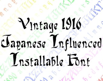 Vintage Japanese Influenced Installable Font | Antique Art Deco Era Uppercase, Lowercase Letters, Numbers, Lettering OTF TTF