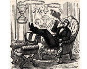 Cigar Smoking Victorian Man | Vintage Man Relaxing with Feet Up Vector Clipart | Instant Download SVG PNG JPG Digital