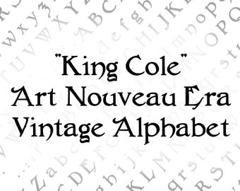 Vector Clipart King Cole Penwork Alphabet | Vintage Art Nouveau Era Uppercase & Lowercase Letters, Numbers, Punctuation Calligraphy SVG PNG