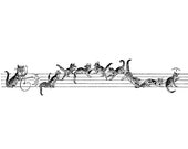Digital Victorian Cat Music 1 Vector Clipart | Vintage Cats on Musical Staff | Antique Cat SVG PNG JPG