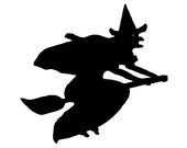 Simple Witch Silhouette Digital Vintage 1920s Witch Flying on Broom Vector Clipart |  Halloween Spooky Scary Instant Download SVG PNG JPG