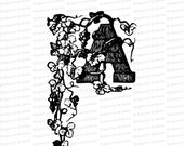 Ornamental Penwork Initial Letter A Vector Clipart  | Vintage Victorian Capital Letter A, Fancy Antique Monogram SVG PNG JPG