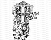 Ornamental Penwork Initial Letter T Vector Clipart  | Vintage Victorian Capital Letter T, Fancy Antique Monogram SVG PNG JPG