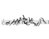 Digital Victorian Cat Music 2 Vector Clipart | Vintage Cats on Musical Staff | Antique Cat SVG PNG JPG