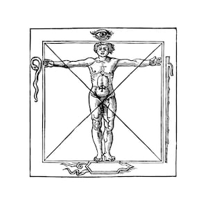 Agrippa&#39;s Geometric Man - Four Square Vector Clipart | Occult Symbol Sacred Geometry Mystic Halloween Instant Download SVG PNG JPG