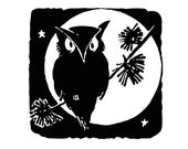 Digital Vintage 1920s Halloween Owl with Stars Silhouette Vector Clipart | Cute Spooky Owl Instant Download SVG PNG JPG