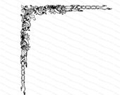 Vintage Victorian Ornate Flowers and Ribbon Corner Embellishment | Antique Decorative Floral Design Element Vector Clipart | SVG PNG JPG