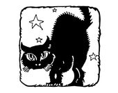 Digital Vintage 1920s Halloween Cat with Stars Silhouette Vector Clipart | Cute Halloween Black Cat Instant Download SVG PNG JPG