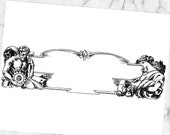 Vintage Fancy Title Border Element | Rectangle Labor Man & Woman Gear Cornucopia Header Work | Frame Vector Clipart Download SVG PNG JPG