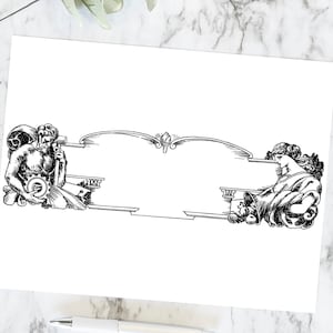 Vintage Fancy Title Border Element / Rectangle Labor Man & Woman Gear Cornucopia Header Work / Frame Vector Clipart Scarica SVG PNG JPG