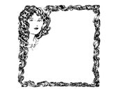 Digital Vintage 1920s Hair Border | Antique Decorative Long Curly Hair Frame | Woman with Long Hair Vector Clipart SVG PNG JPG