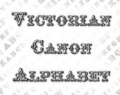 Vector Clipart Victorian Canon Ornamental Alphabet | Vintage Hand-Drawn Uppercase & Lowercase Serif Letters, Numbers, Punctuation SVG PNG