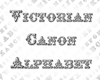 | de l’alphabet ornemental du canon victorien clipart vectoriel vintage dessiné à la main majuscules &minuscules Serif Lettres, chiffres, ponctuation SVG PNG