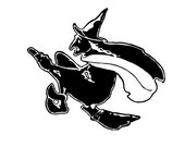 Digital Vintage 1920s Witch Flying on Broom Vector Clipart | Simple Stylized Halloween Witch Instant Download SVG PNG JPG