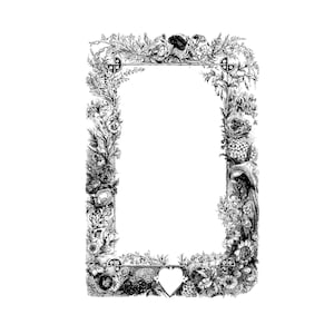 Digital Vintage Ornate Floral Victorian Border with Heart | Antique Decorative Frame | Flowers Nature Vector Clipart SVG PNG JPG