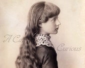 Antique Photo DOWNLOAD | Lovely Young Victorian Girl with Long Hair, Necklace, & Lace Collar | young lady child photograph digital png jpg