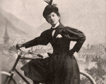 Antique Photo DOWNLOAD | Daring Victorian Lady with Bicycle wearing Bloomer Suit | Woman feminist feminism photograph picture digital