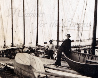 Antique Photo DOWNLOAD | Men at Dock with Vintage Sailboats | nautical ocean sea boat sailing edwardian photograph digital png jpg