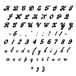 Vector Clipart Vintage 1920s Script Alphabet / Uppercase &Lowercase Cursive Letters, Numbers, Punctuation Lettering Handwritten SVG PNG