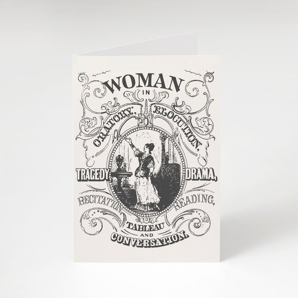Tarjeta de notas de estilo victoriano imprimible 5x7" A7 Tarjeta en blanco Mujer en oratoria, elocución, tragedia, drama, educación, cuadro de lectura y conversación