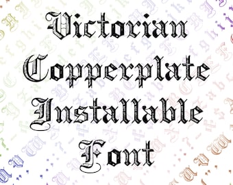 Victorian Copperplate Ornamental Penwork Installable Font | Vintage Uppercase & Lowercase Letters, Numbers, Punctuation Calligraphy OTF TTF