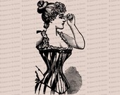 Digital Vintage Victorian Lady in Corset with Lorgnette Corseted Woman with Eyepiece Vector Clip Art Instant Download SVG PNG JPG