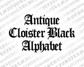 Vector Clipart Antique Cloître Alphabet Noir | vintage Penwork Majuscules &Minuscules Lettres, Chiffres Calligraphie SVG PNG