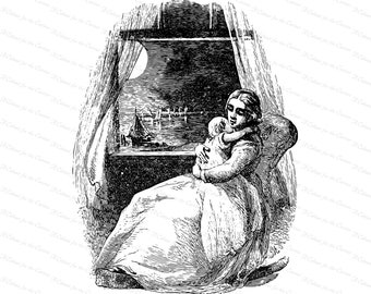 Vintage Victorian Mother Cuddling Baby | Mother and Child | Vector Clipart Instant Digital Download SVG PNG JPG