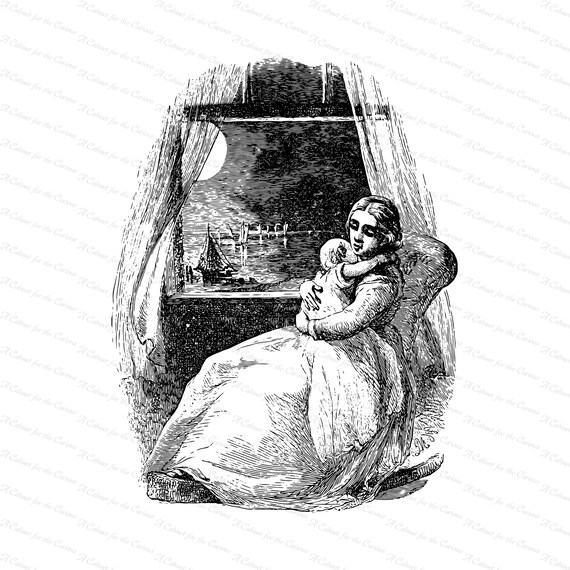 Vintage Victorian Mother Cuddling Baby Mother And Child Vector Clipart Instant Digital Download Svg Png Jpg
