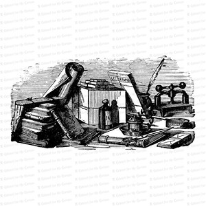 Victoriaans schrijven, studeren, bureaumaterialen | Vintage Boeken, Papier, Doos, Inkt, Inkt, Quill, Wafers, Enveloppen Vector Clipart SVG PNG JPG