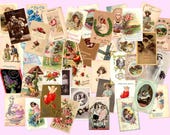 Vintage Happy Birthday 40 Postcard Set 2 & Collage Sheets junk journal ephemera scrapbooking digital art antique illustrations