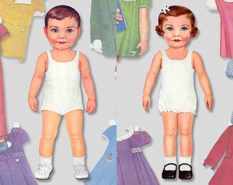 Tommy and Patsy Printable Paper Dolls | Retro 1930s Style Paper Doll | Boy and Girl Instant Digital Download Kid's Activity PDF