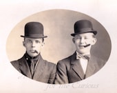 Antique Photo DOWNLOAD | Vintage Men with Cigars Wearing Bowler Hats, smoking tobacco gentlemen edwardian men's fashion instant art png jpg