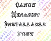 Installable Font Victorian Canon Minaret Ornamental | Vintage Hand-Drawn Uppercase & Lowercase Serif Letters, Numbers, Punctuation OTF TTF