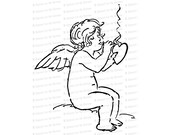 Vintage Edwardian Smoking Cupid with Flaming Heart  | Valentine's Day Vector Clipart | Romantic SVG PNG JPG