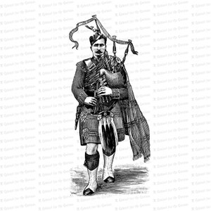 Digital Vintage Victorian Piper Traditional Scottish Dress Antique Bagpipes Clip Art SVG PNG JPG image 2