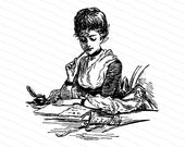 Digital Vintage Seated Victorian Lady Writing Letter | Antique Woman Vector Clipart Instant Download SVG PNG JPG