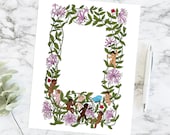 Cherubs Chasing Butterfly Honeysuckle Floral Border | Color Valentine's Day Frame | Vector Romantic, Wedding, Flowers SVG PNG JPG