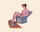 Edwardian Lady in Sitz Bath | Vintage Antique Water Cure | Woman in Old Fashioned Sitz Tub Color Vector Clipart Instant Download SVG PNG JPG