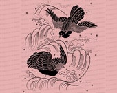 Victorian Chinese Embroidery Birds in Flight | Antique Bird Needlework Vector Clipart SVG PNG JPG | Vintage Clip Art Instant Download