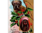 Printable Merry Christmas Dogs Flat Card: Victorian Era Mastiff, Spaniel 4x6 Print Ready JPG Download Digital