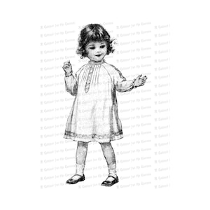 Niña vintage en vestido con cabello rizado / Niño eduardiano de cabello rizado / Niños antiguos Vector Clipart Descarga instantánea SVG PNG JPG
