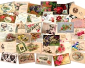 Vintage Happy Birthday 36 Postcard Set 1 & Collage Sheets junk journal ephemera scrapbooking digital art antique illustrations