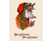 Printable Father Christmas Flat Card: Victorian Era Merry Christmas Old Fashioned Santa Postcard 4x6 Print Ready JPG Download Digital