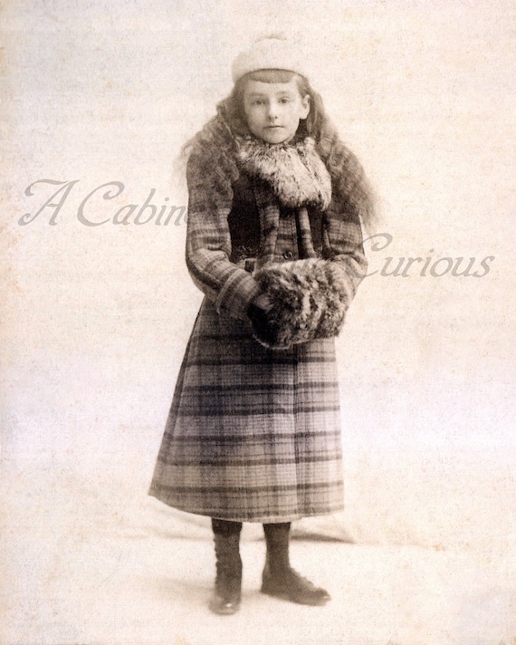 Pretty Young Woman Fur Hat Coat Fur Collar Necklace Portraiture Women/'s Fashion Original AntiqueVintage Portrait Photograph