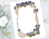 Vintage Floral Border with Pansies | Antique Color Flower Frame Victorian Vector Fancy Wedding Viola Cutouts SVG PNG JPG