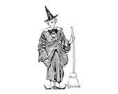 Digital Vintage 1920s Witch Vector Clipart | Cute Halloween Witch with Broom Instant Download SVG PNG JPG