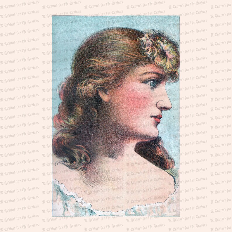 Vintage Pretty Edwardian Lady with Blue Eyes Color Clipart Antique Woman Instant Download PNG JPG