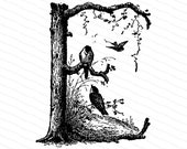 Ornamental Penwork Initial Letter E Vector Clipart  | Victorian Nature Capital Letter E, Rustic Woodland Birds Antique Monogram SVG PNG JPG